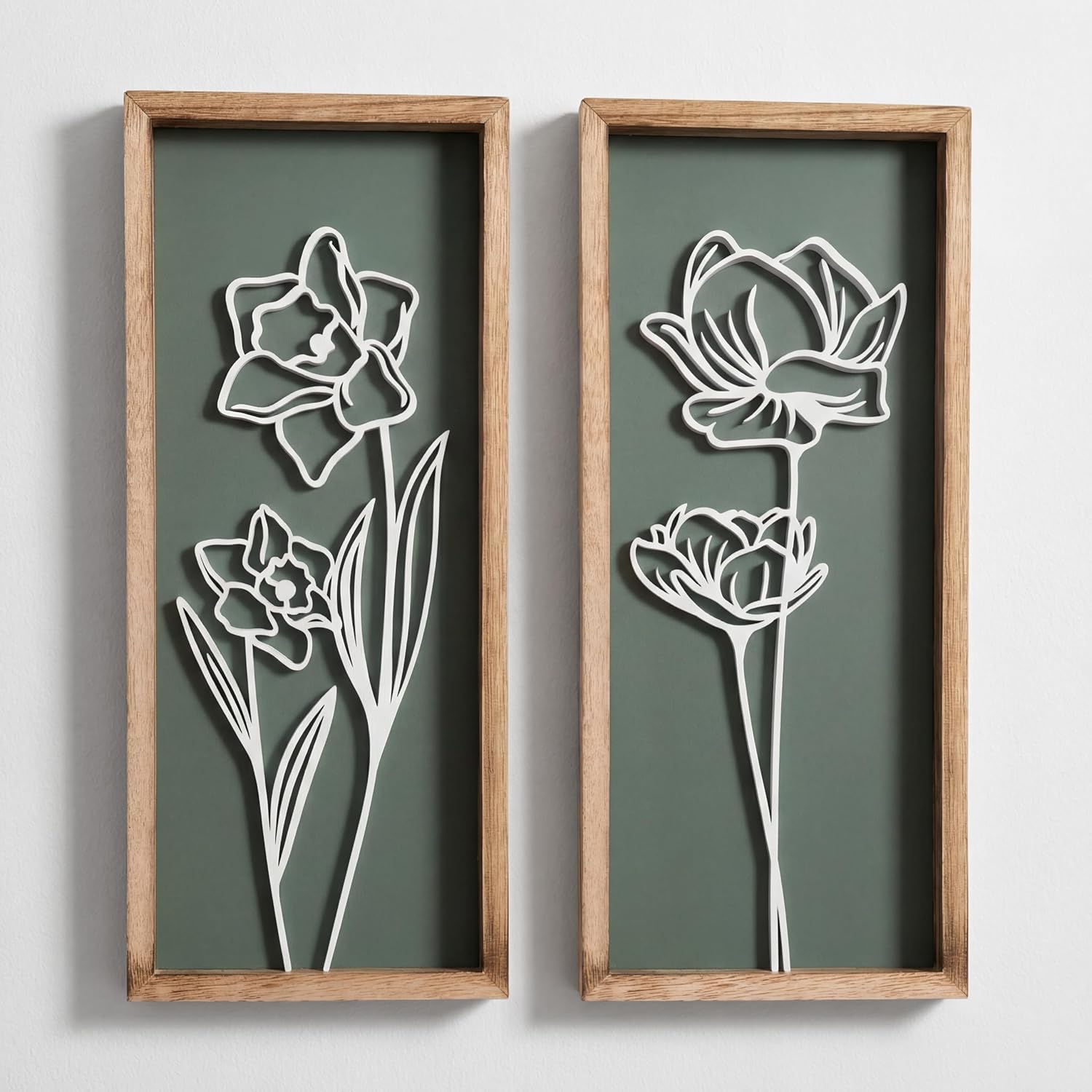 Wooden 3D Green Plant and Flower Two-Piece Gift Box Wall Painting